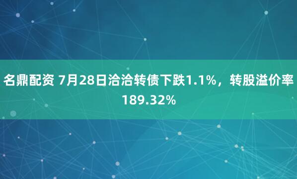 名鼎配资 7月28日洽洽转债下跌1.1%，转股溢价率189.32%